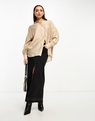 Object oversized shirt with sheen in cream