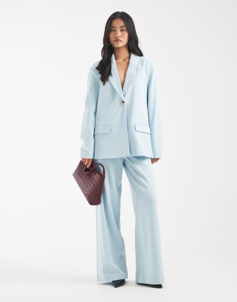 Object oversized tailored blazer and wide leg pants set in skylight blue - view 1