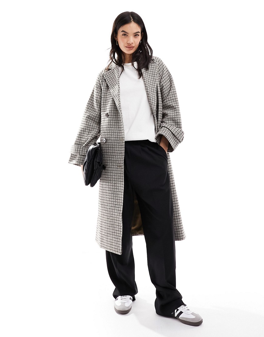 Object oversized trench coat in check-Brown