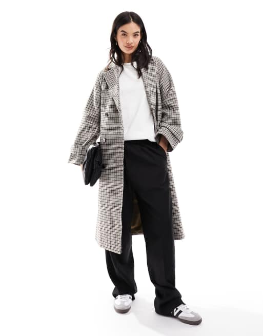 Chilly Out Black and White Glen Plaid Long Coat