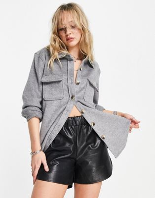Object Owen Check Overshirt Jacket In Charcoal-gray