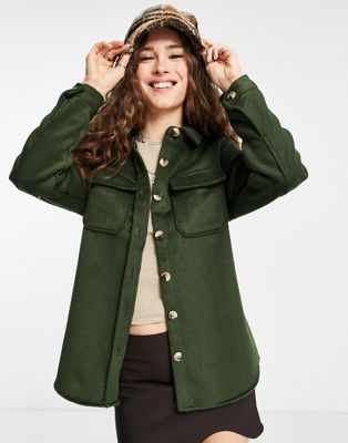 Object Owen check overshirt shacket in green