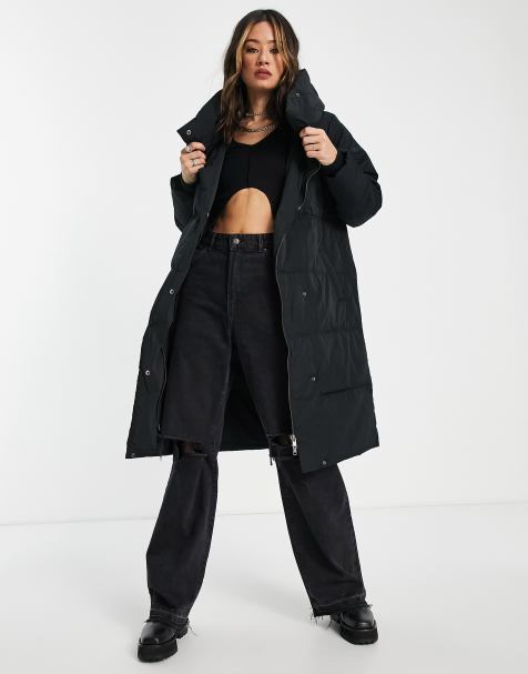 Object padded down coat with funnel neck in black - view 1
