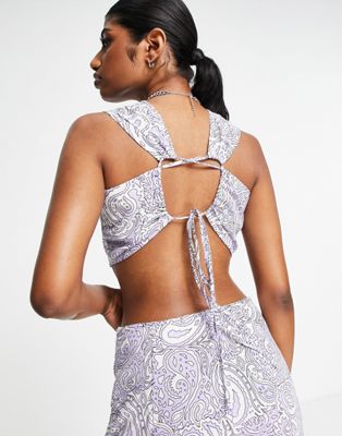 Object paisley crop top co-ord in lilac