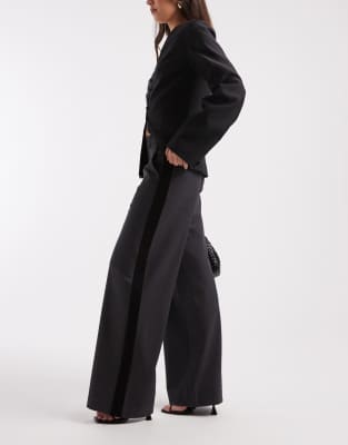 Pantalon ample habillé en tissu stretch à bande latérale - Gris chiné 36