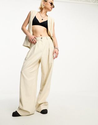 Object linen mix wide leg dad trouser co-ord in cream - ASOS Price Checker