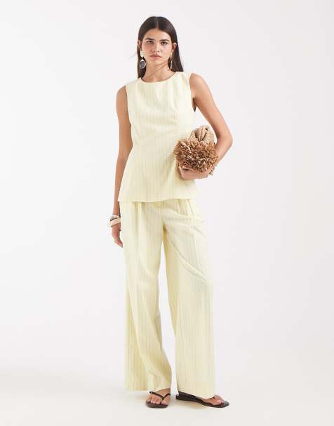 Object - Pantalon d'ensemble à rayures - Jaune et blanc - view 1