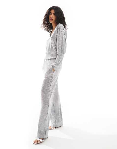 Object - Pantalon d'ensemble ample à taille élastique - Argenté - view 1