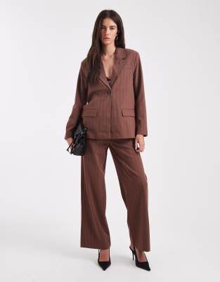 Pantalon d'ensemble ample et habillé à fines rayures - Marron chocolat-Brown 42