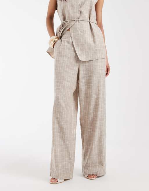 Object - Pantalon d'ensemble ample habillé aspect lin à rayures - Crème/blanc, 3 de 5
