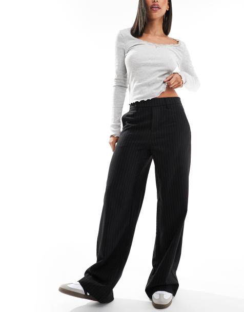 Object - Pantalon élégant à enfiler avec taille mi-haute et fines rayures - Gris - view 1