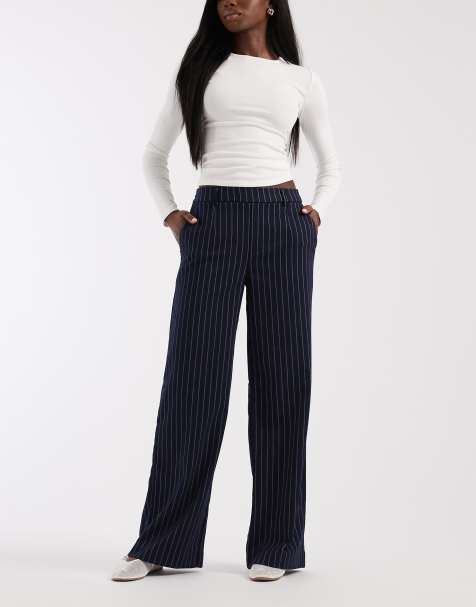 Object - Pantalon habillé ample à rayures - Bleu marine et blanc - view 1
