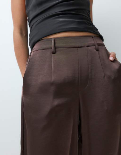 Object pantalon large tailleur en satin marron, 5 de 5