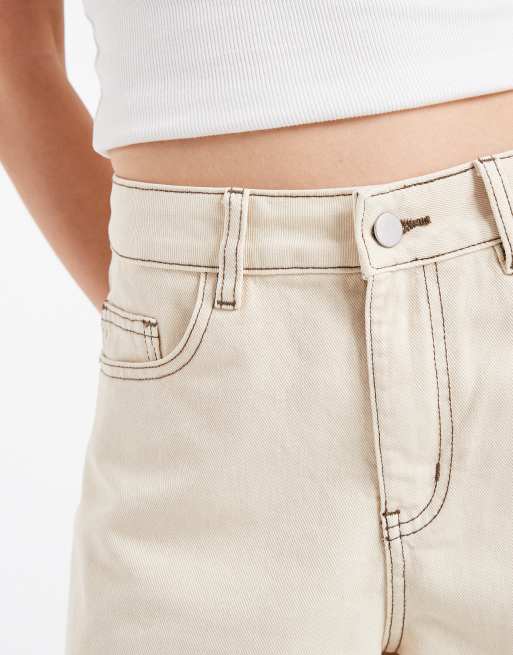 Object - Pantaloncini ampi a vita alta in denim color crema, 3 di 5