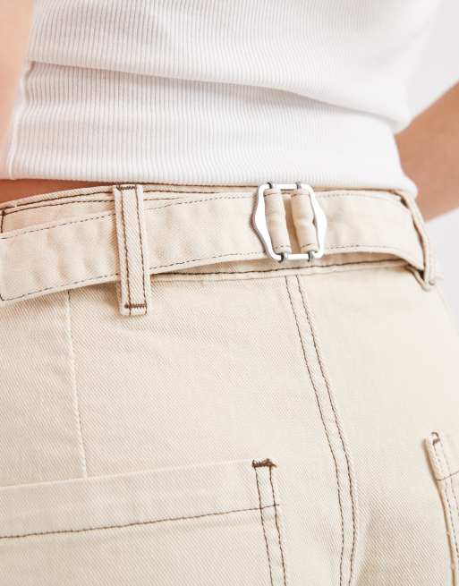 Object - Pantalones cortos vaqueros color crema de talle alto y corte suelto, 5 de 5