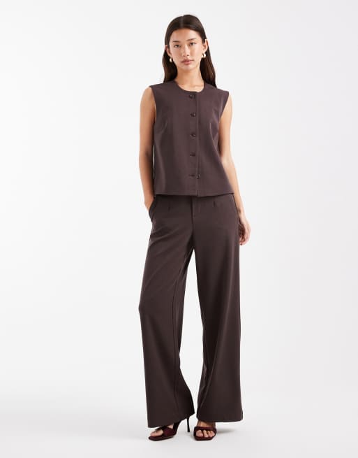 Object - Pantaloni a fondo ampio sartoriali color cioccolato in coordinato