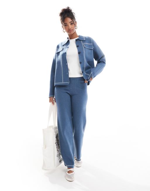  Object - Pantaloni in maglia blu in coordinato                       