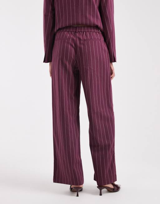 Object - Pantaloni sartoriali a fondo ampio bordeaux con motivo gessato in coordinato, 4 di 5