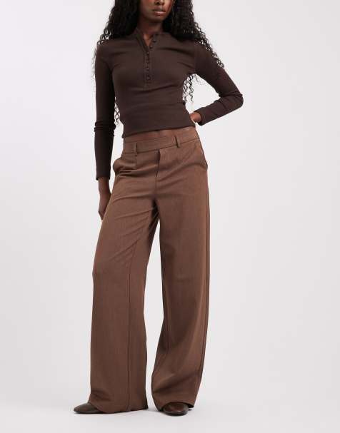 Object pantaloni sartoriali wide leg coordinati in marrone chiaro mélange - view 1