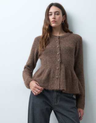 Object Peplum Knitted Cardigan In Brown