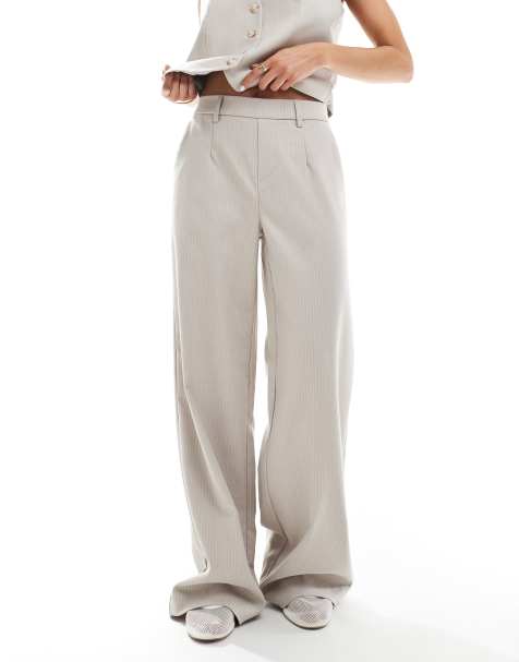 Object pinstripe tailored waistcoat and wide leg pants set in light grey - view 1