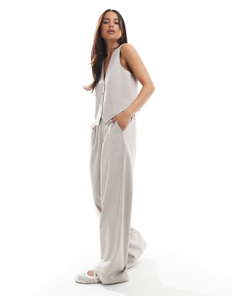 Object pinstripe tailored waistcoat and wide leg trousers set in light grey - view 1