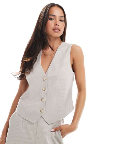 Object pinstripe tailored waistcoat co-ord in light grey - view 1