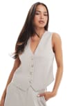 [Object] Object pinstripe tailored waistcoat in light grey (part of a set)-White 38 Sandshell Stripes