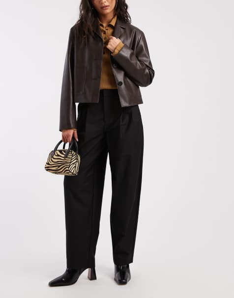 Object pleat front barrel leg detail trouser in black - view 1