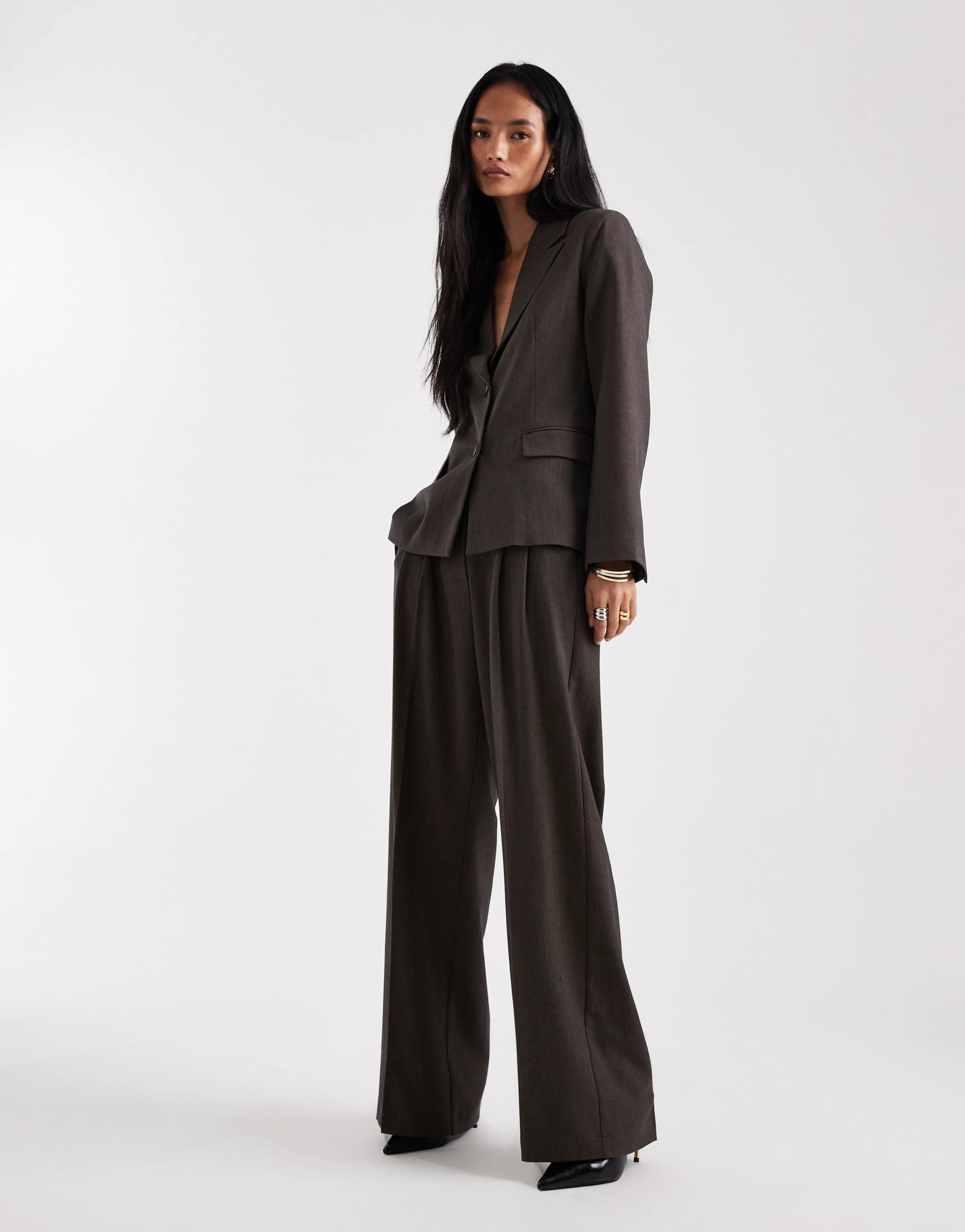 object pleat front detail tailored wide leg pants in brown - part of a set