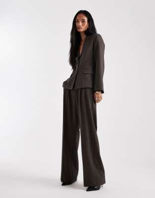 Object Object pleat front detail tailored wide leg trouser co-ord in brown