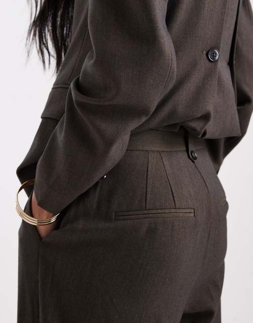Object pleat front detail tailored wide leg trouser co-ord in brown, 3 of 5