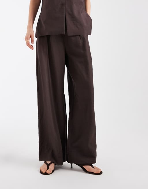 Object pleat front wide leg tailored trouser co-ord in chocolate, 2 of 5