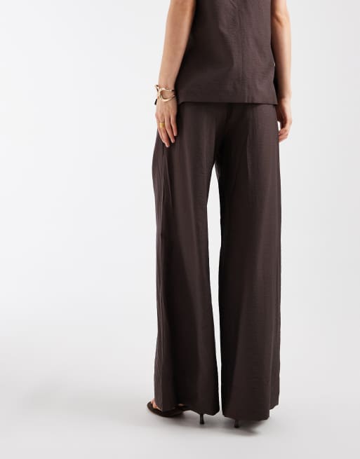 Object pleat front wide leg tailored trouser co-ord in chocolate, 4 of 5