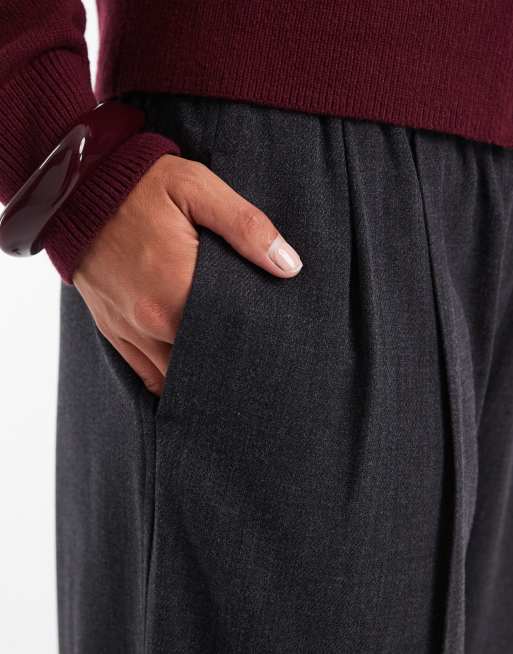 Object pleated tailored pants in dark grey melange, 5 of 5