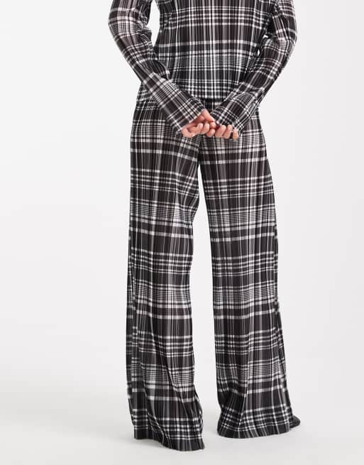 Object - Plissé broek met wijde pijpen in zwart-witte ruiten, deel van co-ord set, 2 van 5