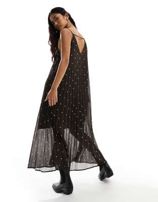 Object plisse swing cami maxi dress in brown polka dot