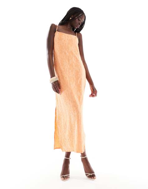 Object textured cami midi dress in orange