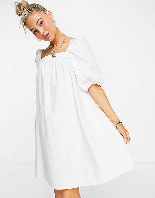Object poplin smock dress in white