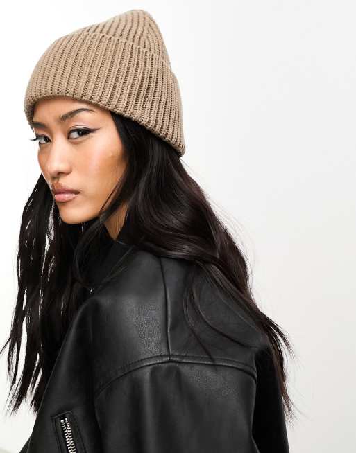 Object – Prążkowana czapka beanie w kolorze taupe