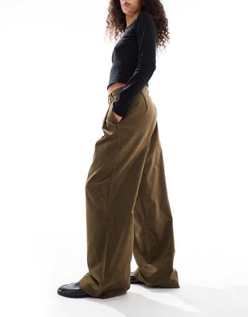 Object - Premium baggy broek van corduroy met plooien en ballonpijpen in beige, 3 van 5