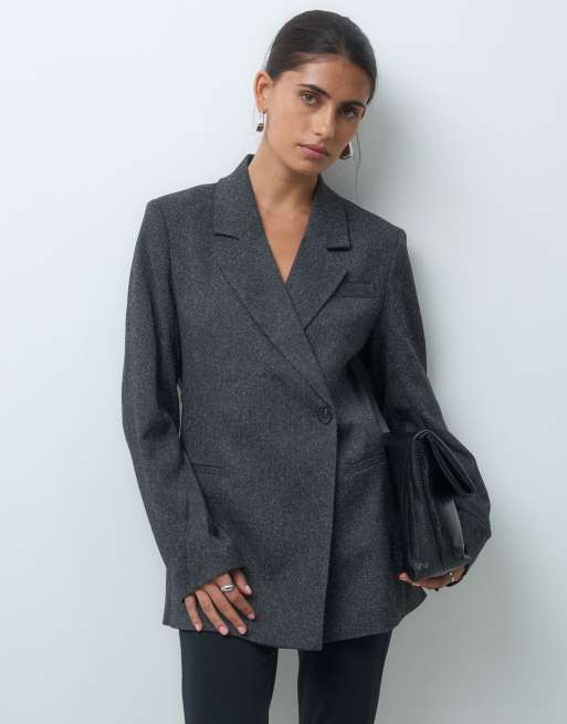 Object premium blazer met taille-detail in zwart gemêleerd, 4 van 4
