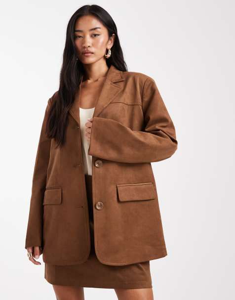 Object - Premium blazer van imitatiesuède in lichtbruin, deel van co-ord set - view 1