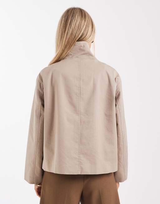 Object premium button front short trench jacket in taupe, 2 of 4