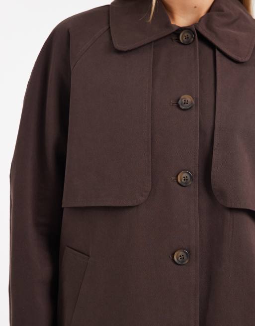 Object – Premium – Chokladbrun, kort trenchcoat med Peter Pan-krage, 3 av 4