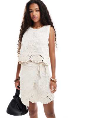 Object Object premium crochet top co-ord with applique in cream-White
