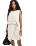[Object] Object premium crochet top with applique in cream (part of a set)-White 14-16 Sandshell