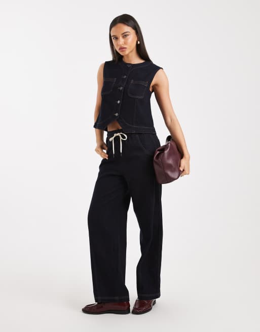 Object premium denim sleeveless button front top co-ord in indigo rinse, 4 of 4