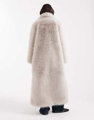 Object Premium Faux Fur Maxi Coat In Neutral