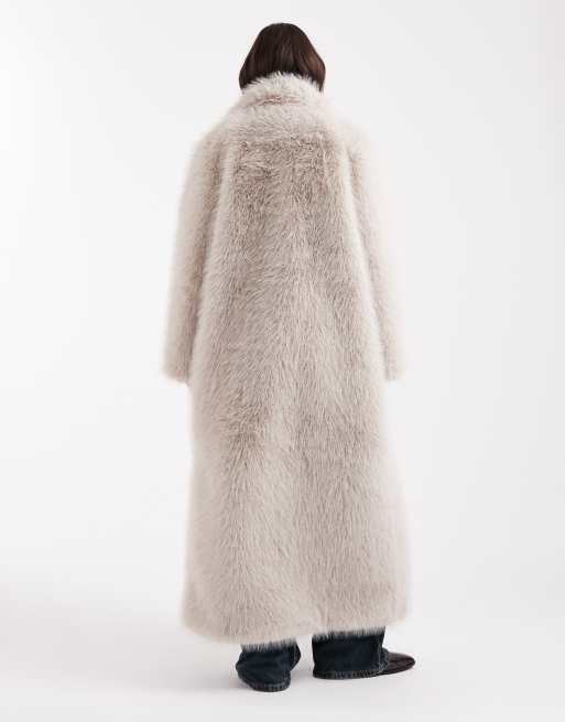 Object premium faux fur maxi coat in cream